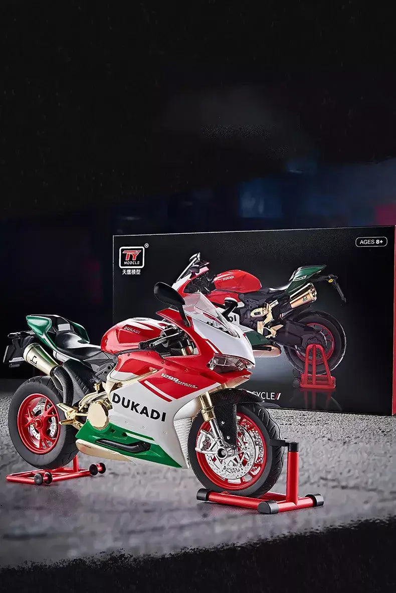 Chave começo 1:9 1199 panigale liga esportes modelo de motocicleta diecast pista corrida modelo de motocicleta com spray som luz crianças brinquedos