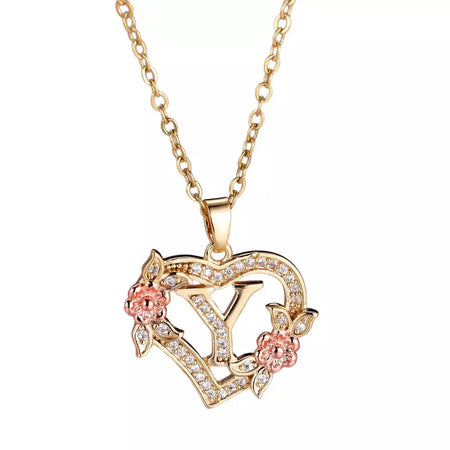 Venda quente oco amor flor 26 letras em inglês pingente de diamante senhora colar pingente personalizado moda clavícula corrente