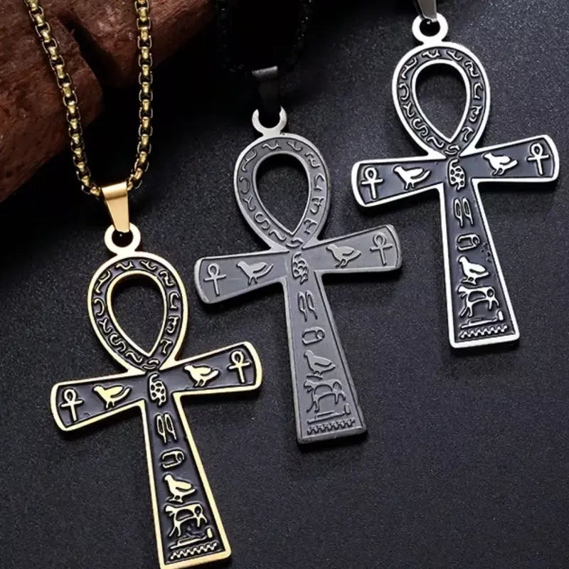 Retro aço inoxidável antigo egípcio ankh cruz totem pingente colar para homens e mulheres faraó vida chave amuleto jóias