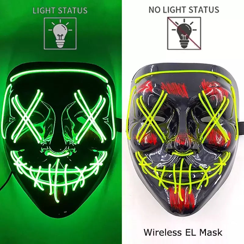 Neon sem fio led máscara de purga brilho no escuro cosplay máscara de terror halloween masquerade festa máscaras brilhantes engraçado vestir-se
