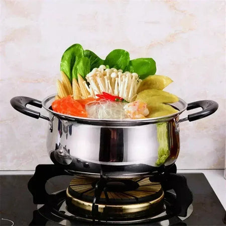 Panela de aço inoxidável com fundo duplo, panela de sopa não magnética, panelas multiuso, panela antiaderente, fogão a gás usado, panela quente