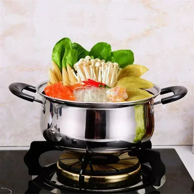 Panela de aço inoxidável com fundo duplo, panela de sopa não magnética, panelas multiuso, panela antiaderente, fogão a gás usado, panela quente