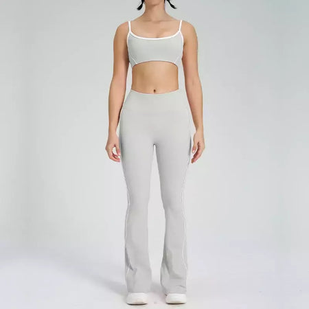 Terno de Yoga Patchwork de duas peças para mulheres, cintura alta Flare Leggings, roupas de treino Fitness Sportswear agasalho