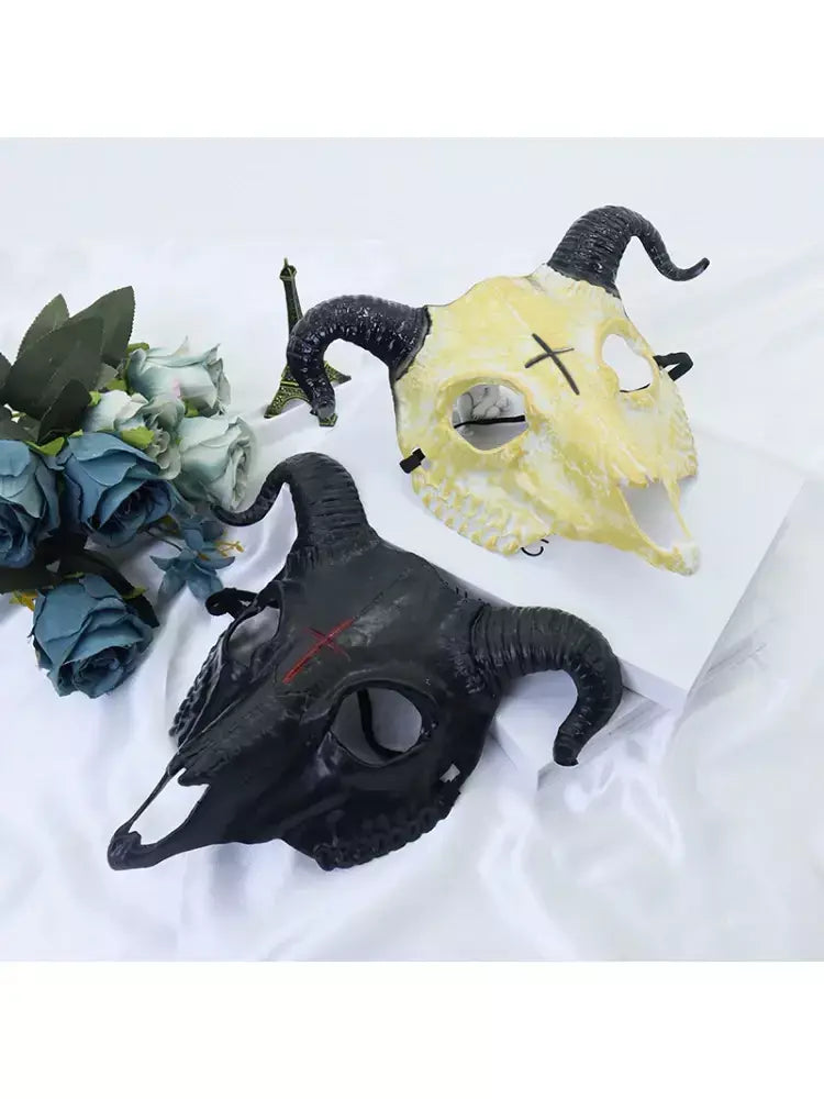 Máscara de terror de Halloween, máscara facial completa, festa de drama, adereços de cosplay, máscara de animal de cabra de plástico, máscara de demônio, fantasia de cabra de terror ele