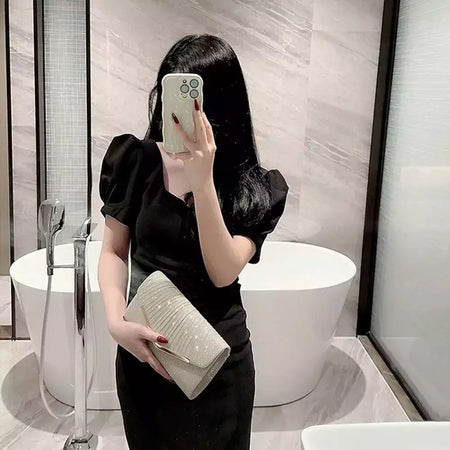 Bolsa de noite prateada dourada para mulheres, moda elegante, embreagem de banquete, bolsa de ombro feminina, festa de casamento
