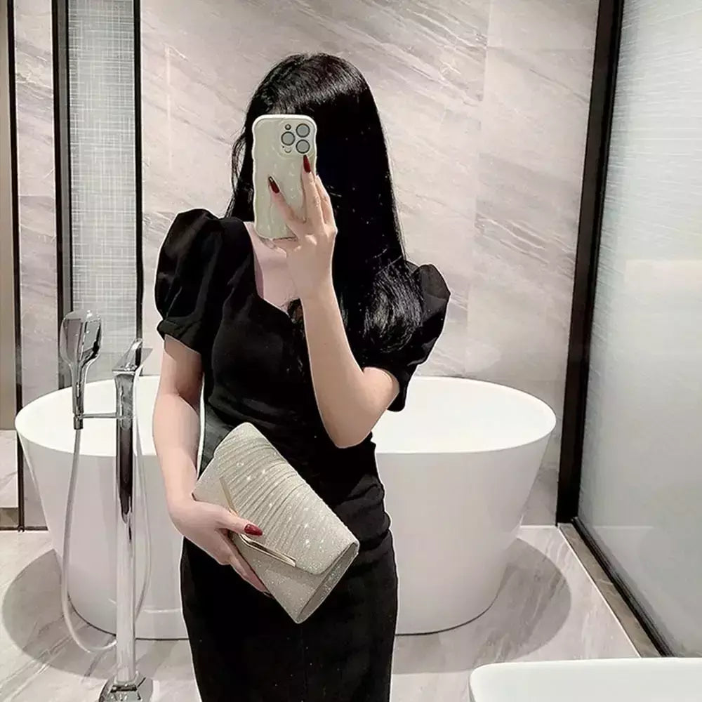 Bolsa de noite prateada dourada para mulheres, moda elegante, embreagem de banquete, bolsa de ombro feminina, festa de casamento