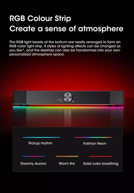Barra de som sem fio Bluetooth 4D Surround RGB Luzes, subwoofer de graves profundos para laptop de jogos de PC de home theater, alto-falante multiroom 120W