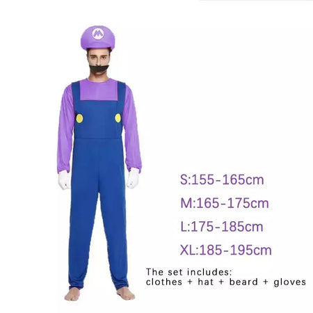 Jogo marios super luigi irmãos uniforme conjunto cosplay trajes engraçado anime adulto homem macacão mulher vestido traje de halloween
