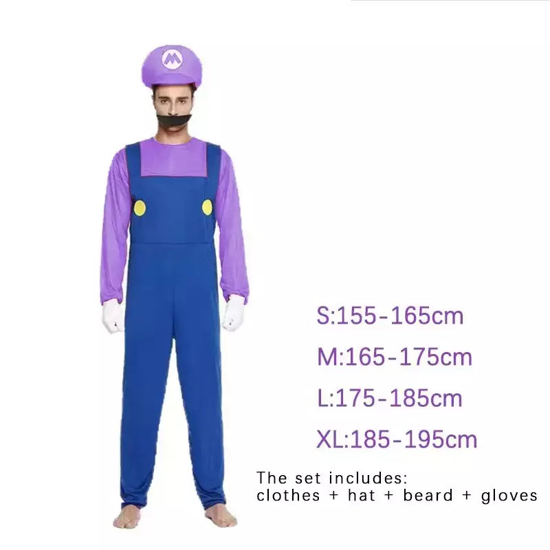 Jogo marios super luigi irmãos uniforme conjunto cosplay trajes engraçado anime adulto homem macacão mulher vestido traje de halloween