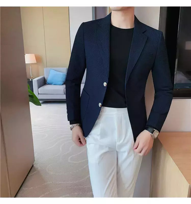 Casaco de peito único masculino, blazer slim fit, blazers grandes, casacos elegantes de luxo, outwear casual coreano para casamento