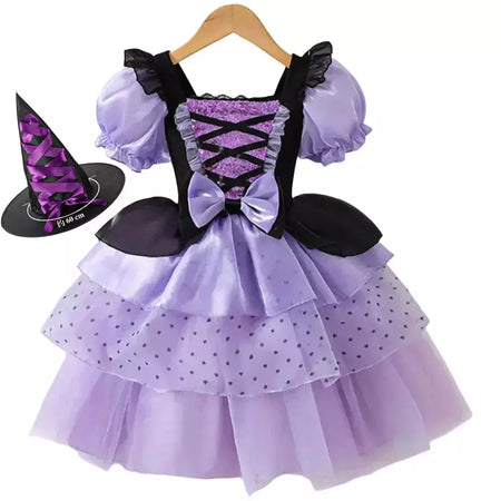 Vestido de menina de halloween vampiro vestido fofo para meninas crianças vestido de princesa roxo roupas legais lolita fantasia de festa de carnaval