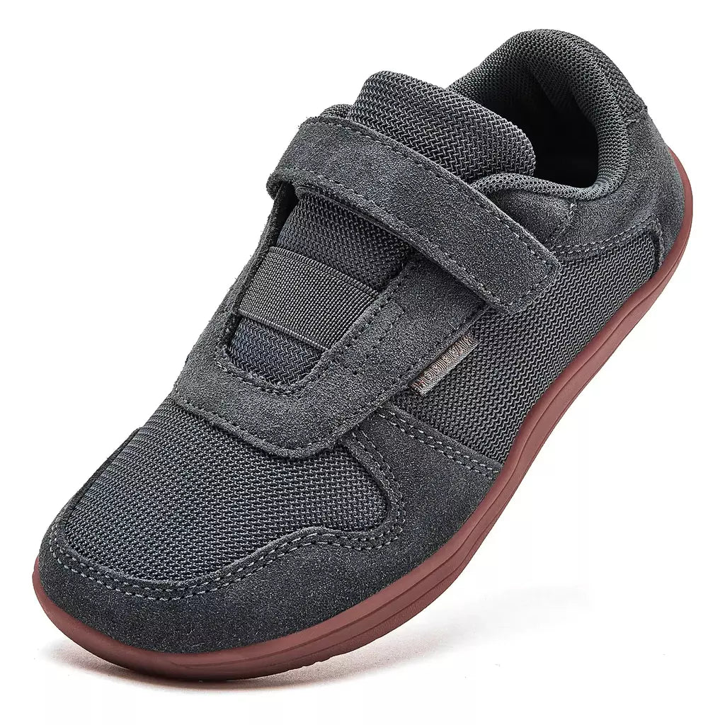 Hobibear crianças dedo do pé largo sapatos descalços pouco/grande/criança gancho loop minimalista tênis malha de couro artificial sapatos leves