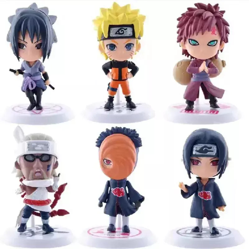 Naruto 6 pçs/lote 2 estilo 7-9cm figura sasuke assassino abelha tobi gaara kakashi personagem stands com base exclusiva bonecas por atacado