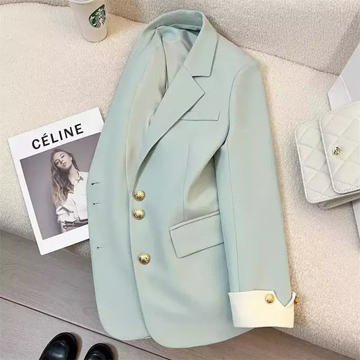 Moda feminina blazer de cor sólida, primavera novo temperamento casual celebridade terno popular