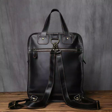 Maleta de couro retrô para homens, couro natural, bolsa vertical, bolsa de ombro casual, mochila masculina, adequada para laptop de 15 ", NZPJ