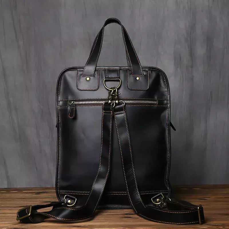 Maleta de couro retrô para homens, couro natural, bolsa vertical, bolsa de ombro casual, mochila masculina, adequada para laptop de 15 ", NZPJ