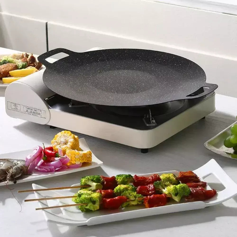 2025 churrasqueira pan antiaderente sem fumaça redonda ferro fundido portátil ao ar livre cozinhar chapa para acampamento piquenique churrasco fritar