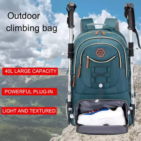 Mochila de caminhada impermeável para homens e mulheres, acampamento ao ar livre, bolsa de viagem, 17 "laptop, 40L