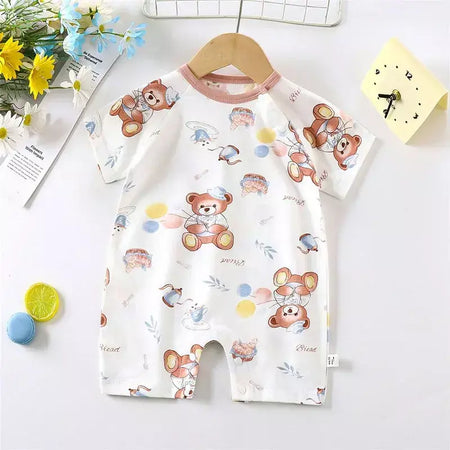 Bonito dos desenhos animados do bebê macacão verão de manga curta algodão fino recém-nascido roupas infantis bodysuit meninos meninas rastejando roupas macacão