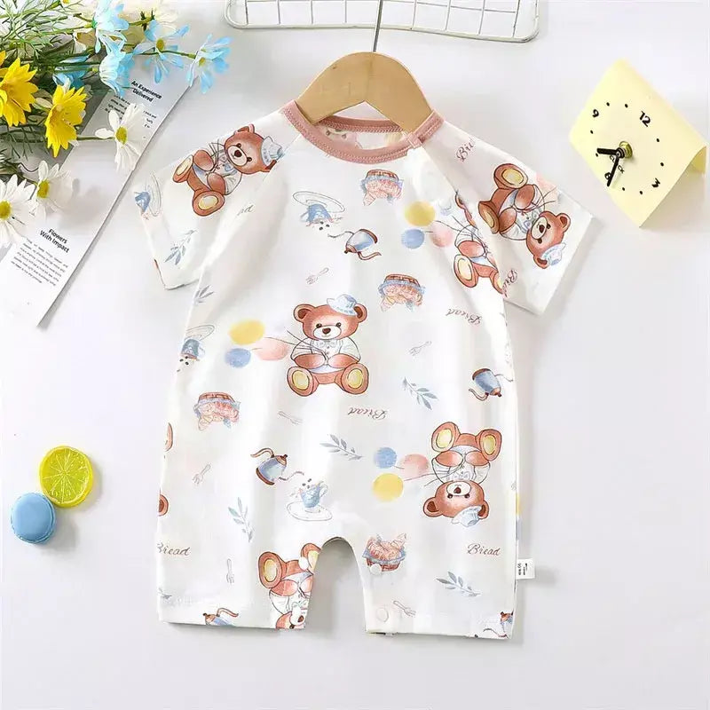 Bonito dos desenhos animados do bebê macacão verão de manga curta algodão fino recém-nascido roupas infantis bodysuit meninos meninas rastejando roupas macacão
