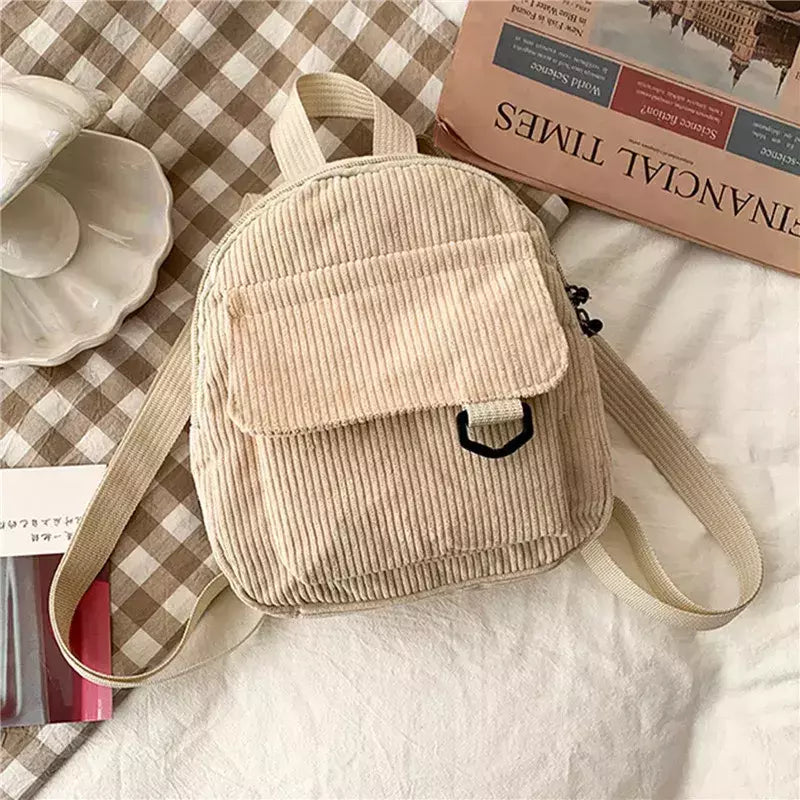 Mini mochila feminina, mochila escolar de veludo simples pequena, grande capacidade, mochila feminina durável, monocromática, casual, viajando, moda