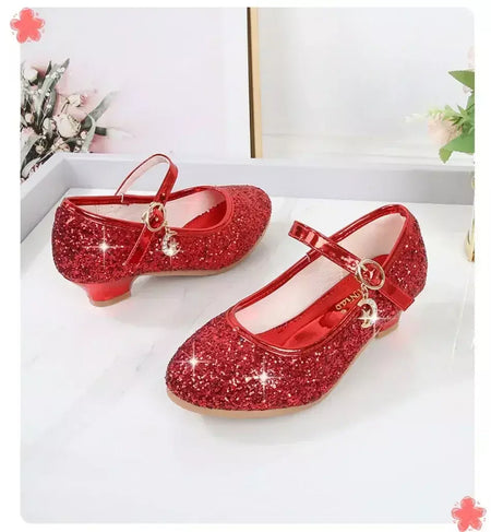 Meninas sapatos crianças salto alto glitter sandálias de cristal moda fivela crianças princesa sapato dança estudante desempenho sapatos de couro
