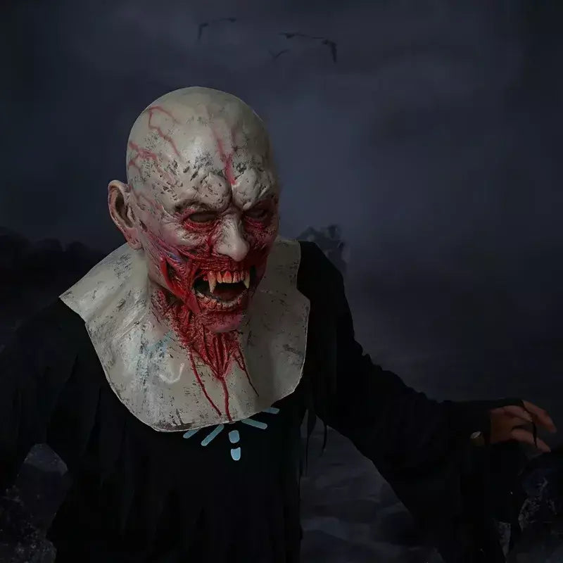 Máscara de vampiro zumbi realista máscara sangrenta látex rosto cheio traje de terror para halloween cosplay festa vestir-se acessório