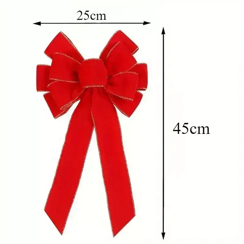 Laços de natal vermelhos decorações ao ar livre grande árvore de natal arco superior grinalda de veludo com glitter borda dourada decoração da porta da frente