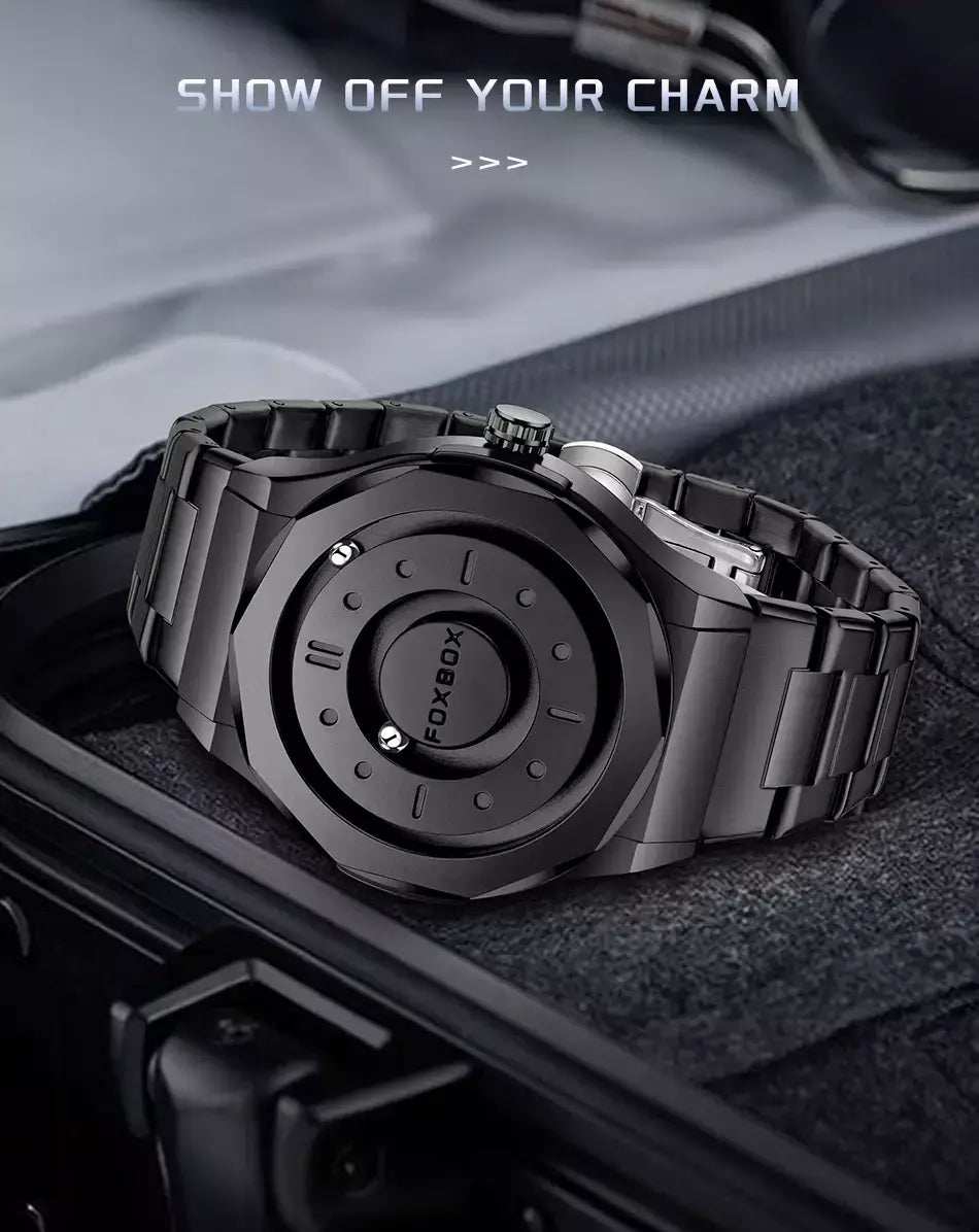 Foxbox criativo rolagem ponteiro força magnética relógios de pulso quartzo masculino esportes ao ar livre relógio à prova dwaterproof água masculino relogio masculino