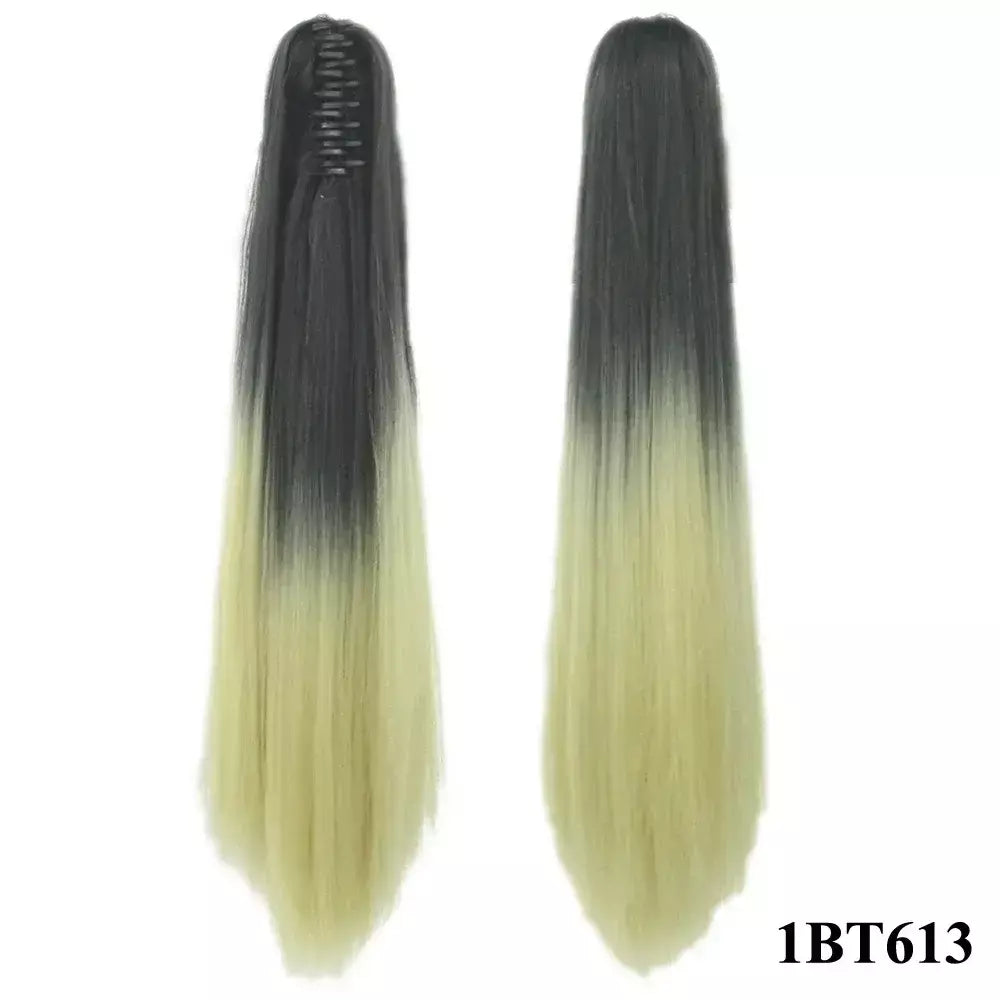 Longo reto sintético rosa ombre extensão do cabelo peruca garra rabo de cavalo pônei fada cauda falso peças de cabelo clipe na peruca