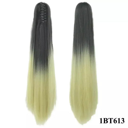 Longo reto sintético rosa ombre extensão do cabelo peruca garra rabo de cavalo pônei fada cauda falso peças de cabelo clipe na peruca