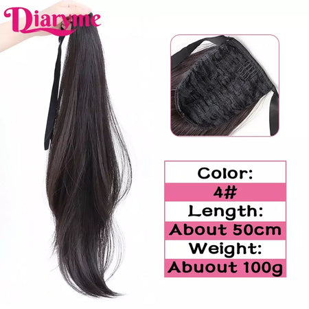 Extensões sintéticas longas do cabelo do rabo de cavalo para mulheres, preto, marrom, reistan do calor, rabo de pônei, cabelo falso, grampo no hairpiece