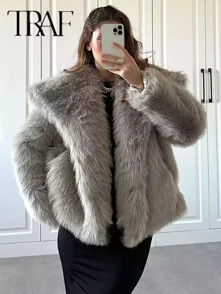 TRAF-Jaqueta feminina de tecido de lantejoulas de metal, casaco solto, gola alta, manga comprida, outerwear feminino chique, outono, inverno, 2023