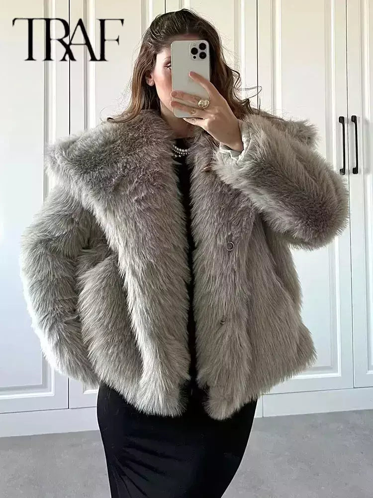 TRAF-Jaqueta feminina de tecido de lantejoulas de metal, casaco solto, gola alta, manga comprida, outerwear feminino chique, outono, inverno, 2023