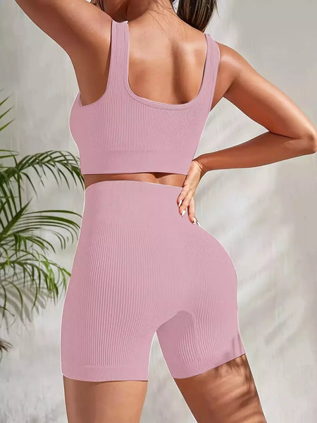 Terno de Yoga Esportivo de Secagem Rápida para Mulheres, Fitness Wear, Rosqueado, Shorts Apertados, Roupas de Treino Apertadas, Pêssego, Clássico