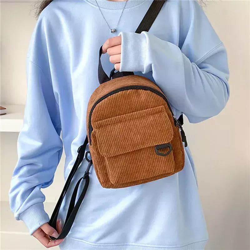 Mini mochila feminina, mochila escolar de veludo simples pequena, grande capacidade, mochila feminina durável, monocromática, casual, viajando, moda