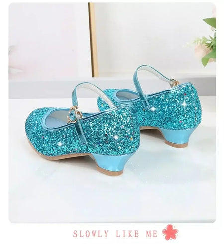 Meninas sapatos crianças salto alto glitter sandálias de cristal moda fivela crianças princesa sapato dança estudante desempenho sapatos de couro