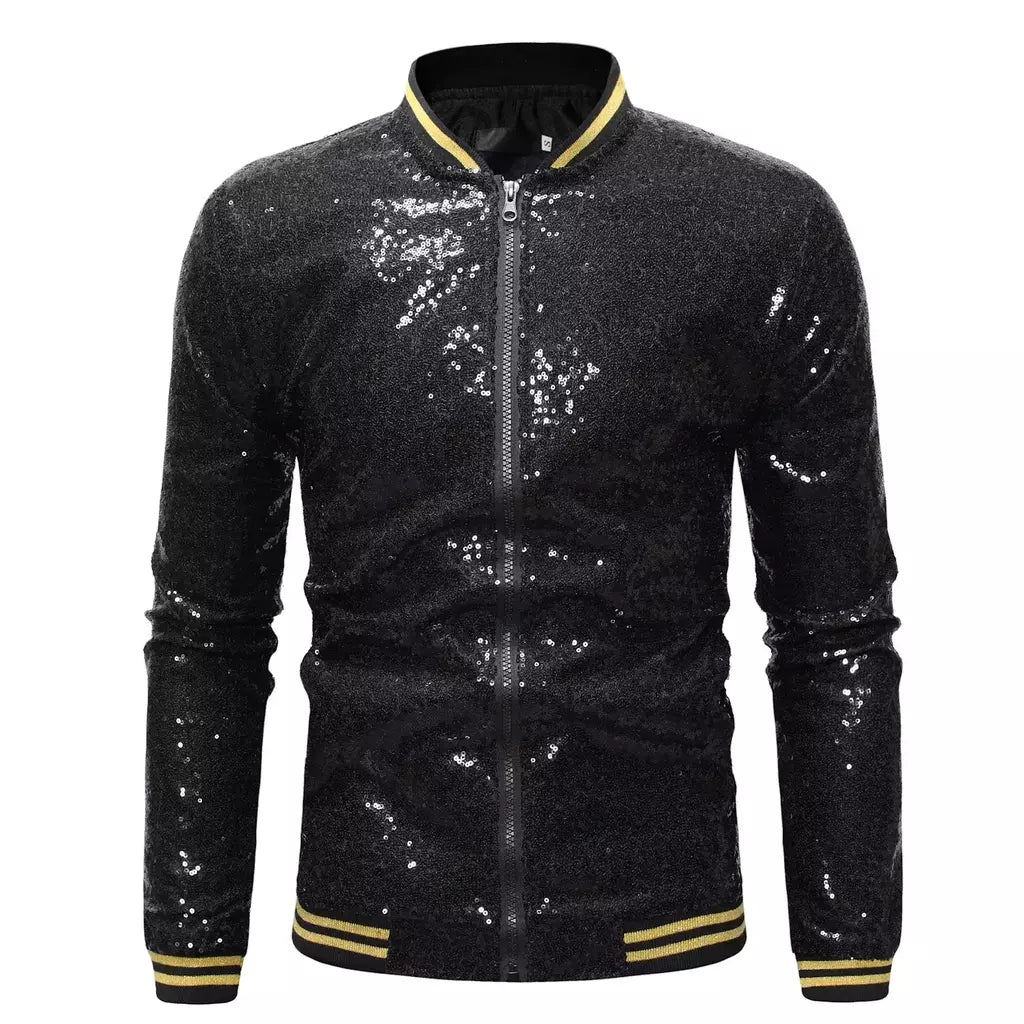 Brilhante Sequins Sparkle Bomber Jacket Homens 2023 Mais Novo Ouro Glitter Listrado Zipper Mens Jaquetas E Casacos Festa Dance Show Roupas