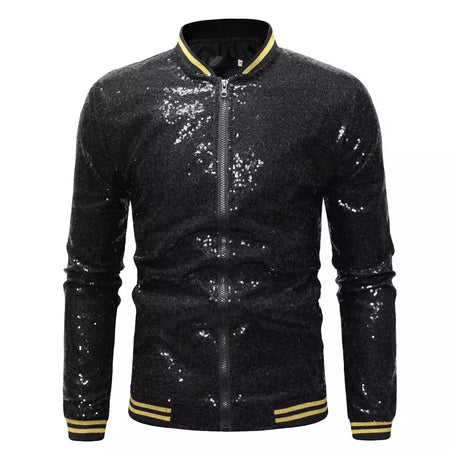 Brilhante Sequins Sparkle Bomber Jacket Homens 2023 Mais Novo Ouro Glitter Listrado Zipper Mens Jaquetas E Casacos Festa Dance Show Roupas