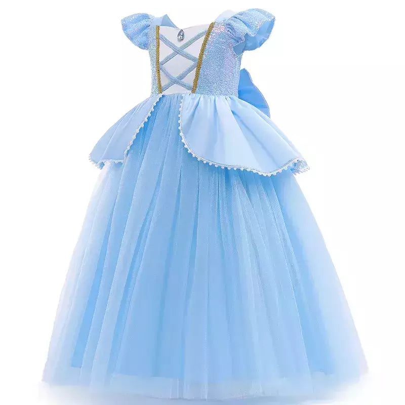 Cinderela cosplay traje crianças roupas para meninas lantejoulas vestido de princesa com luvas de coroa festa de aniversário vestido de baile 3-10 anos