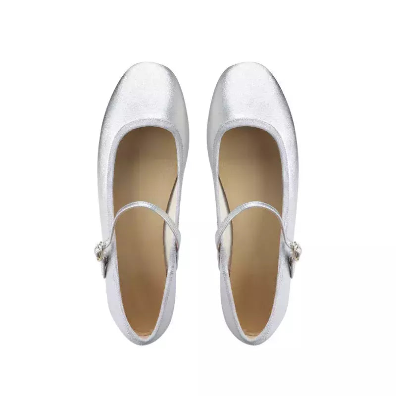 Sapatilhas Mary Jane para mulheres, sapatilhas de couro brilhante, dedo do pé redondo, sapatilhas femininas, dança, bola, nupcial, casamento