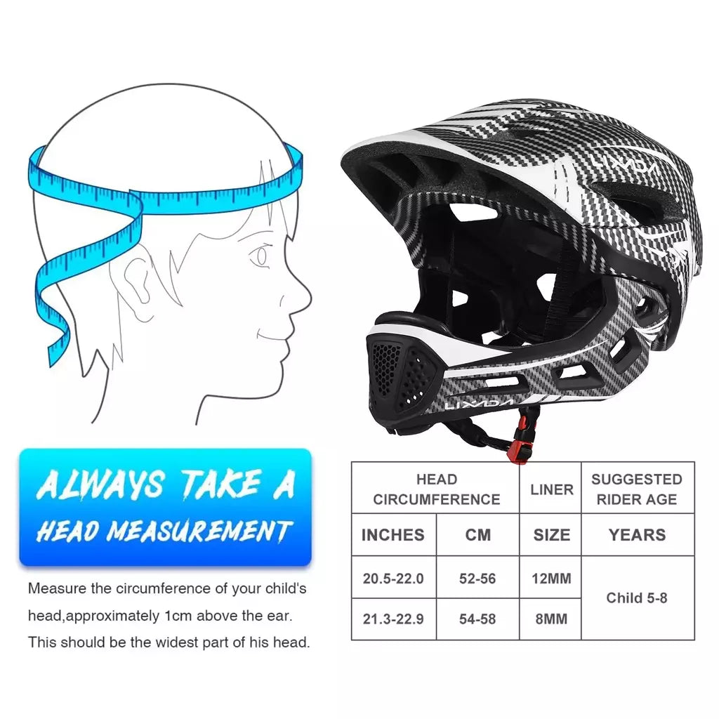 Lixada crianças 2-em-1 destacável capacete facial completo crianças esportes capacete de segurança da bicicleta equipamentos de proteção crianças capacete de ciclismo