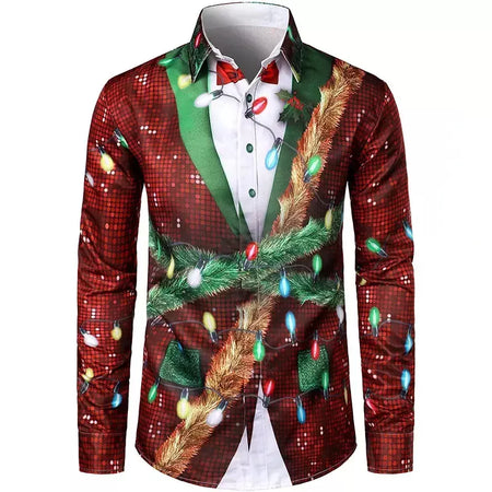 2024 novo estilo de natal papai noel camisa gráfica para homens casual vintage impressão 3d manga longa roupas feriados festa y2k topos