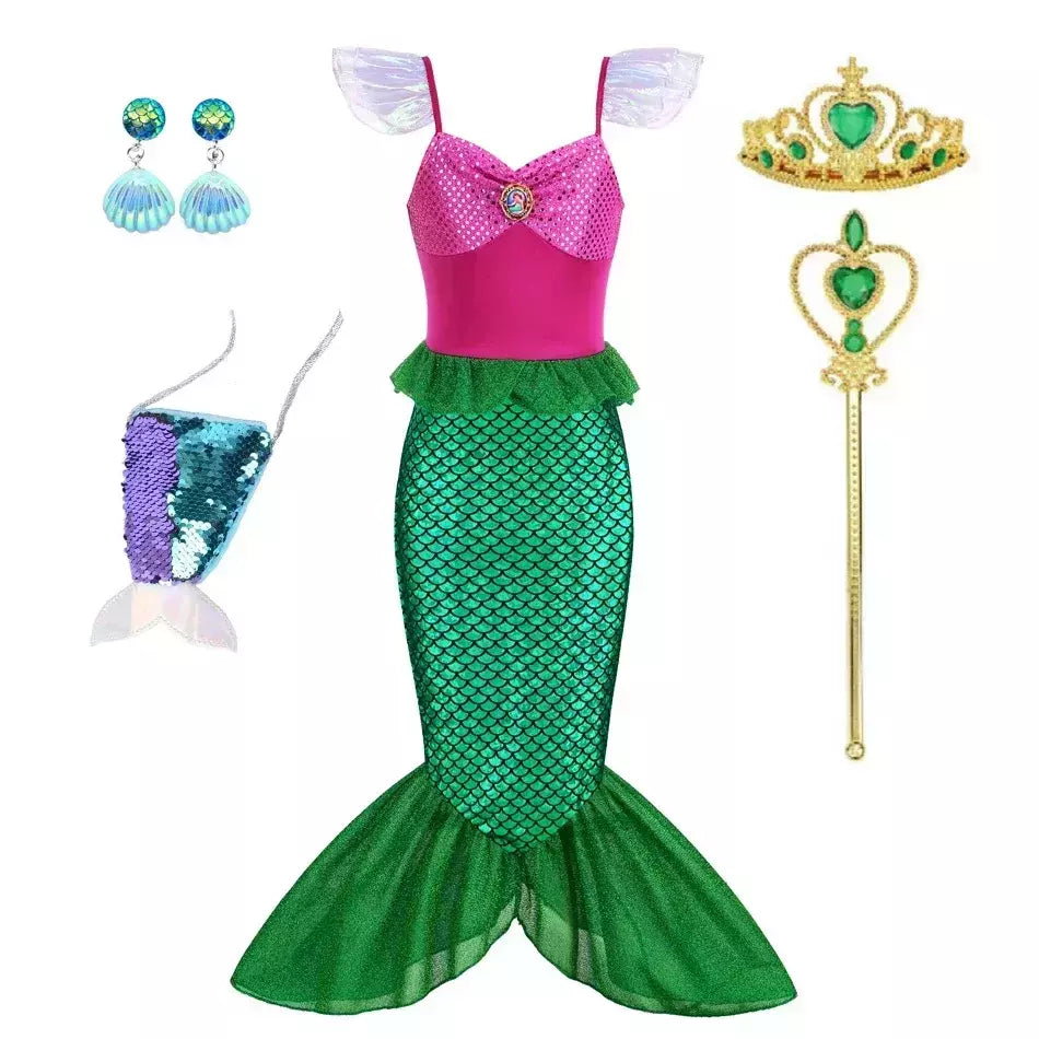 Sereia vestido de festa de aniversário verão menina sereia traje carnaval anime cosplay outfits 2-10 anos crianças fantasia disfarce vestido de baile