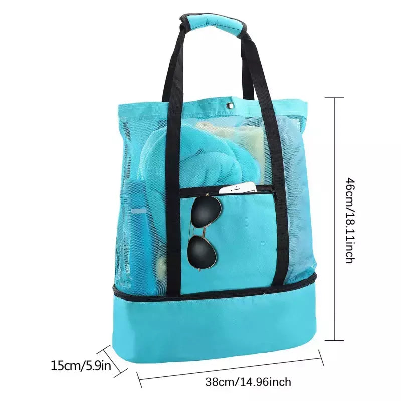 Grande bolsa de malha transparente de camada dupla para mulheres, alta capacidade, preservação de calor, piquenique, praia, bolsa, escritório, almoço, lanches, bolsa