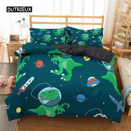 Conjunto de cama para meninos da aviação dos desenhos animados, astronauta Duvet Cover, Blue Sky Dream Quilt Cover, gêmeo, único, tamanhos duplos, fronha