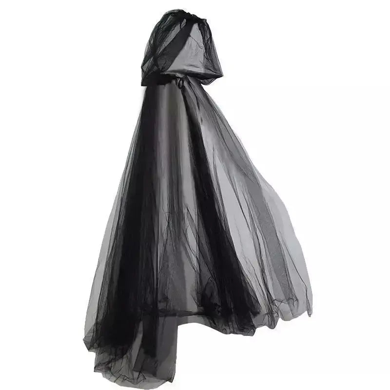 Preto nupcial xale bruxa vampiro cosplay manto halloween capa dupla jogo festa traje adereços férias vestir-se