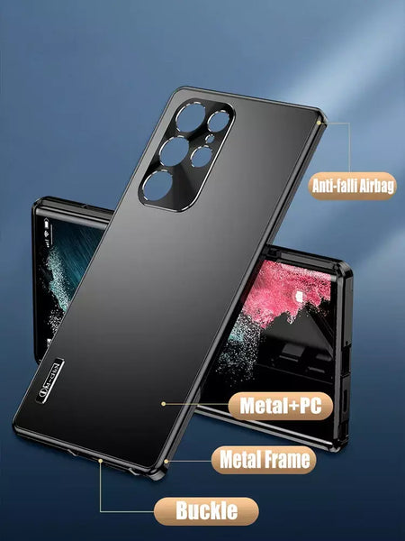 Moldura de alumínio com fecho magnético, capa traseira de plástico de metal para samsung galaxy s25 ultra s24 ultra s23 s22 s21, capa forte à prova de queda