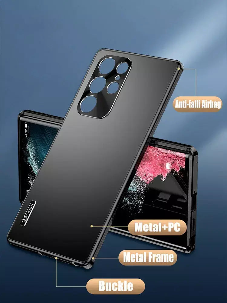 Moldura de alumínio com fecho magnético, capa traseira de plástico de metal para samsung galaxy s25 ultra s24 ultra s23 s22 s21, capa forte à prova de queda