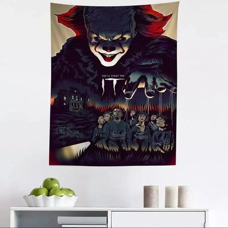Filme de terror l-lt p-pennywise palhaço gráfico tapeçaria arte ficção científica sala decoração de casa barato hippie parede pendurado